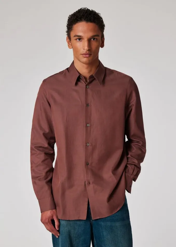 Mens Paul Smith Shirts Brown CottonViscose Blend Long Sleeve Shirt