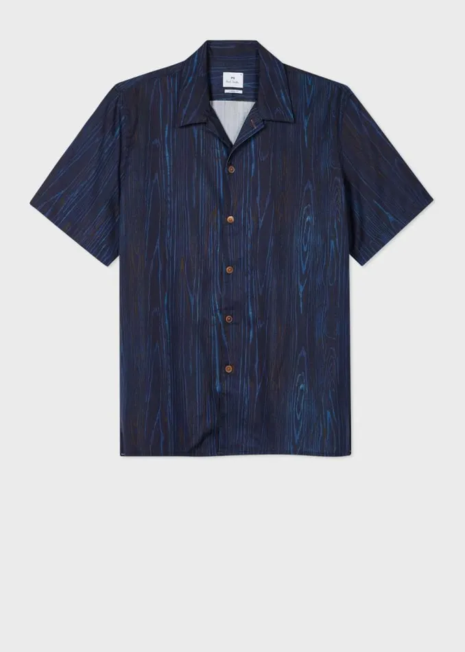 Mens Paul Smith Shirts Dark Navy 039Woodgrain039 LyocellCotton Shirt