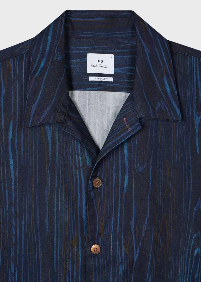 Mens Paul Smith Shirts Dark Navy 039Woodgrain039 LyocellCotton Shirt Mens Paul Smith Shirts Dark Navy 039Woodgrain039 LyocellCotton Shirt