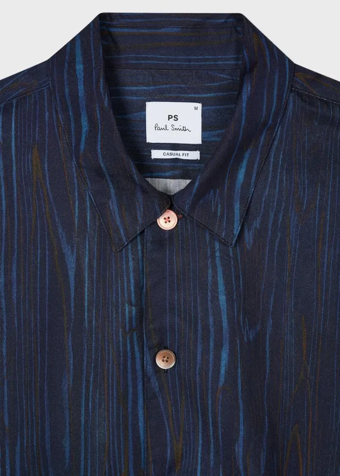 Mens Paul Smith Shirts Dark Navy 039Woodgrain039 LyocellCotton Shirt Mens Paul Smith Shirts Dark Navy 039Woodgrain039 LyocellCotton Shirt
