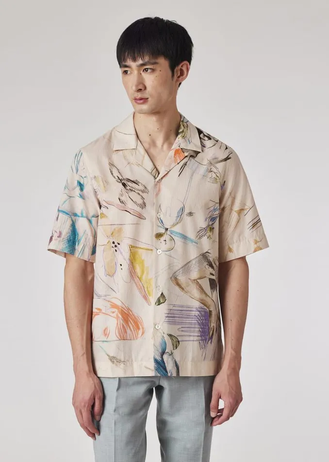 Mens Paul Smith Shirts Dusty Pink 039Sketchbook039 Print Cotton Shirt