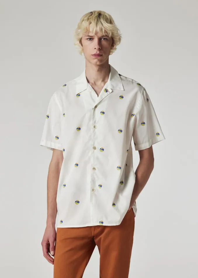 Mens Paul Smith Shirts Ecru 039Tomato039 Print Cotton ShortSleeve Shirt