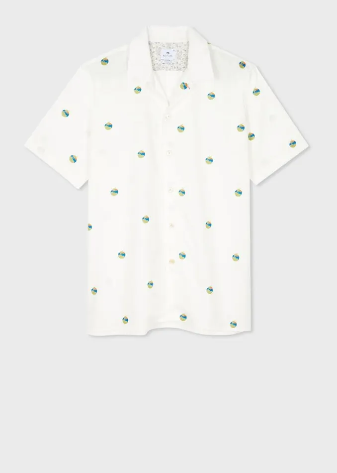 Mens Paul Smith Shirts Ecru 039Tomato039 Print Cotton ShortSleeve Shirt
