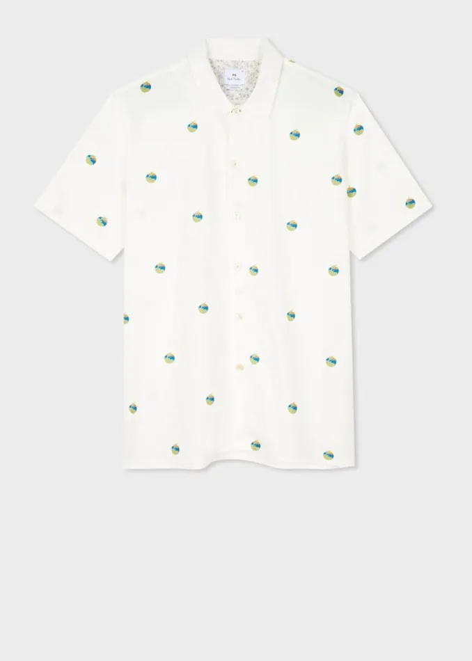 Mens Paul Smith Shirts Ecru 039Tomato039 Print Cotton ShortSleeve Shirt
