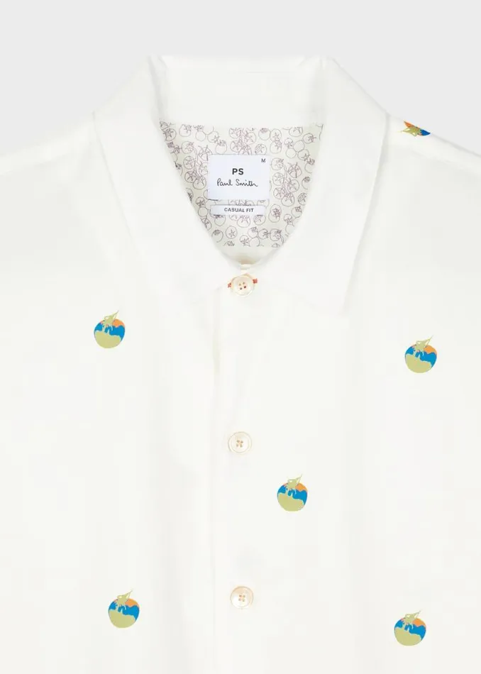 Mens Paul Smith Shirts Ecru 039Tomato039 Print Cotton ShortSleeve Shirt