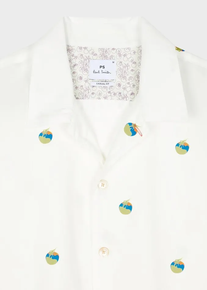 Mens Paul Smith Shirts Ecru 039Tomato039 Print Cotton ShortSleeve Shirt