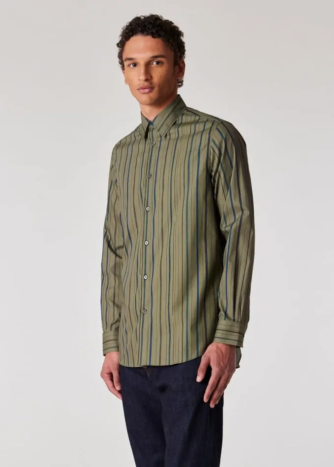 Mens Paul Smith Shirts Khaki 039Pencil Stripe039 RegularFit Shirt