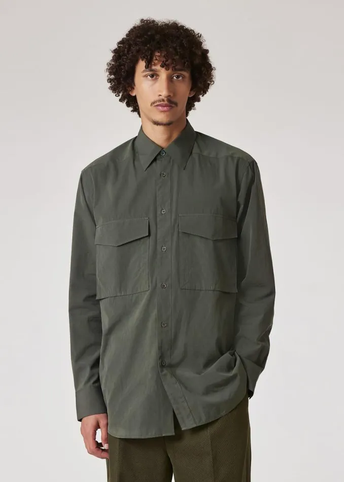 Mens Paul Smith Shirts Military Green Cotton Poplin CasualFit Shirt