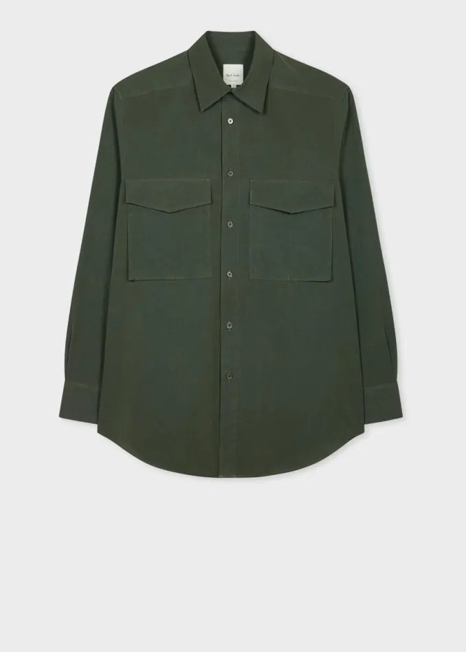 Mens Paul Smith Shirts Military Green Cotton Poplin CasualFit Shirt Mens Paul Smith Shirts Military Green Cotton Poplin CasualFit Shirt