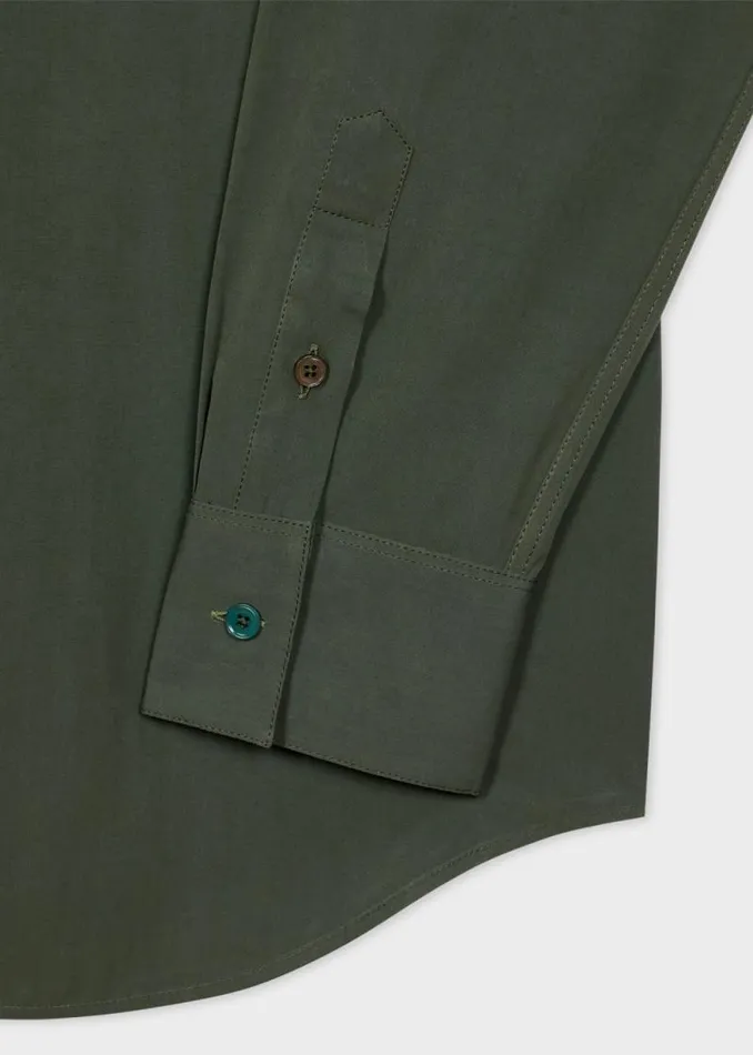Mens Paul Smith Shirts Military Green Cotton Poplin CasualFit Shirt Mens Paul Smith Shirts Military Green Cotton Poplin CasualFit Shirt