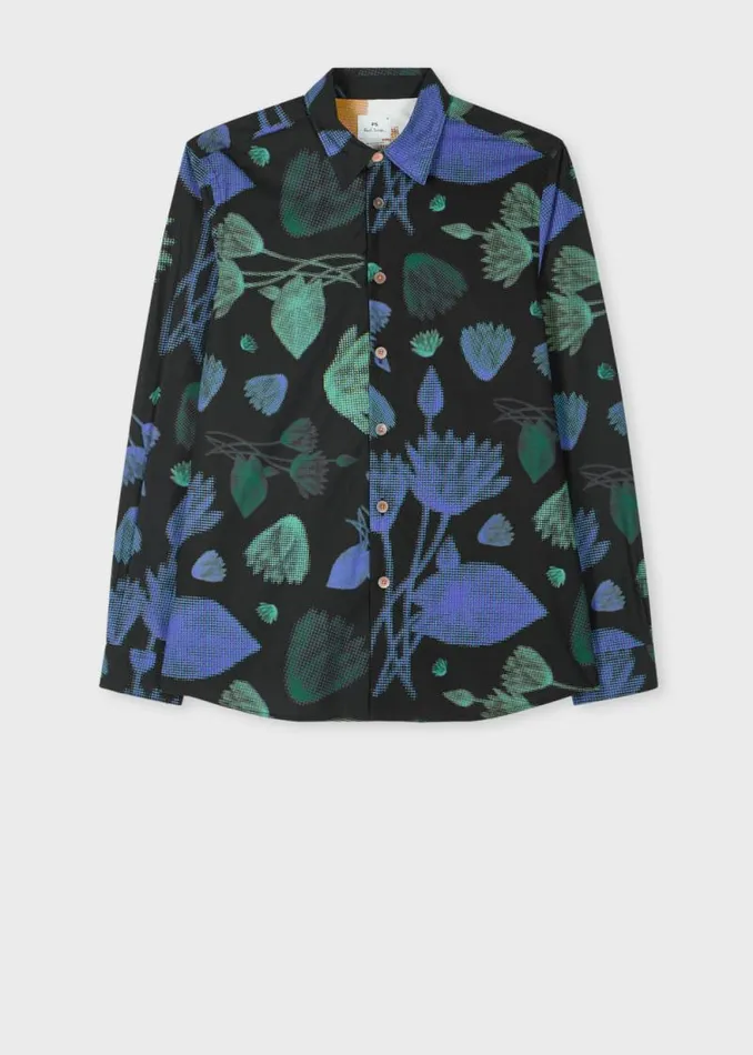Mens Paul Smith Shirts Navy 039Half Tone Floral039 Cotton Shirt