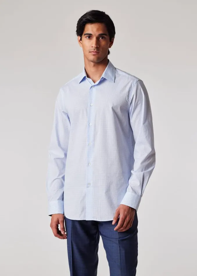 Mens Paul Smith Shirts Pale Blue TailoredFit Gingham Cotton Shirt