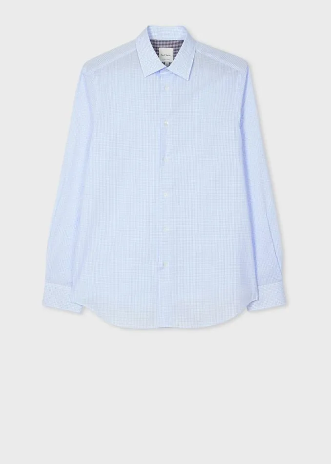Mens Paul Smith Shirts Pale Blue TailoredFit Gingham Cotton Shirt Mens Paul Smith Shirts Pale Blue TailoredFit Gingham Cotton Shirt