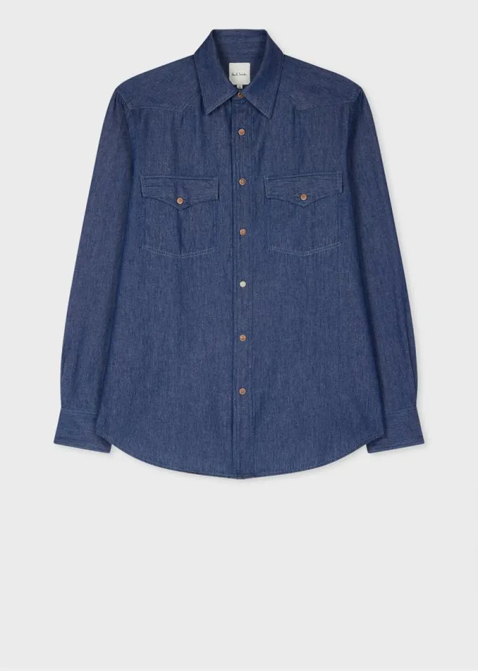 Mens Paul Smith Shirts RinseWash Indigo Denim Western Shirt