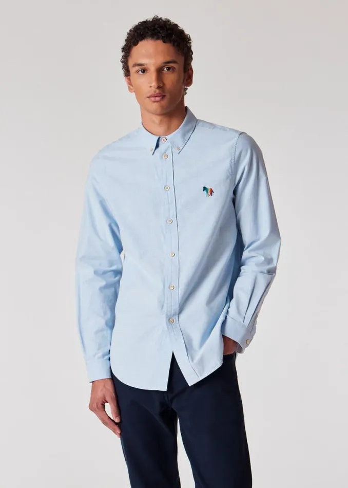 Mens Paul Smith Shirts Sky Blue Organic Cotton 039Broad Stripe Zebra039 Shirt