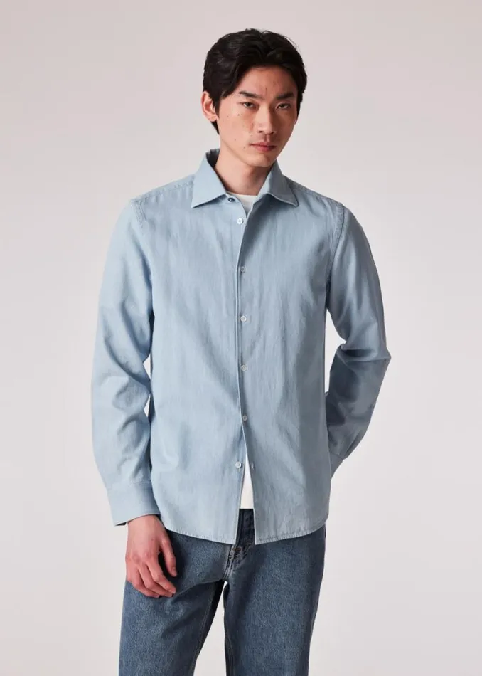 Mens Paul Smith Shirts SlimFit Light Blue Washed Cotton Denim Shirt