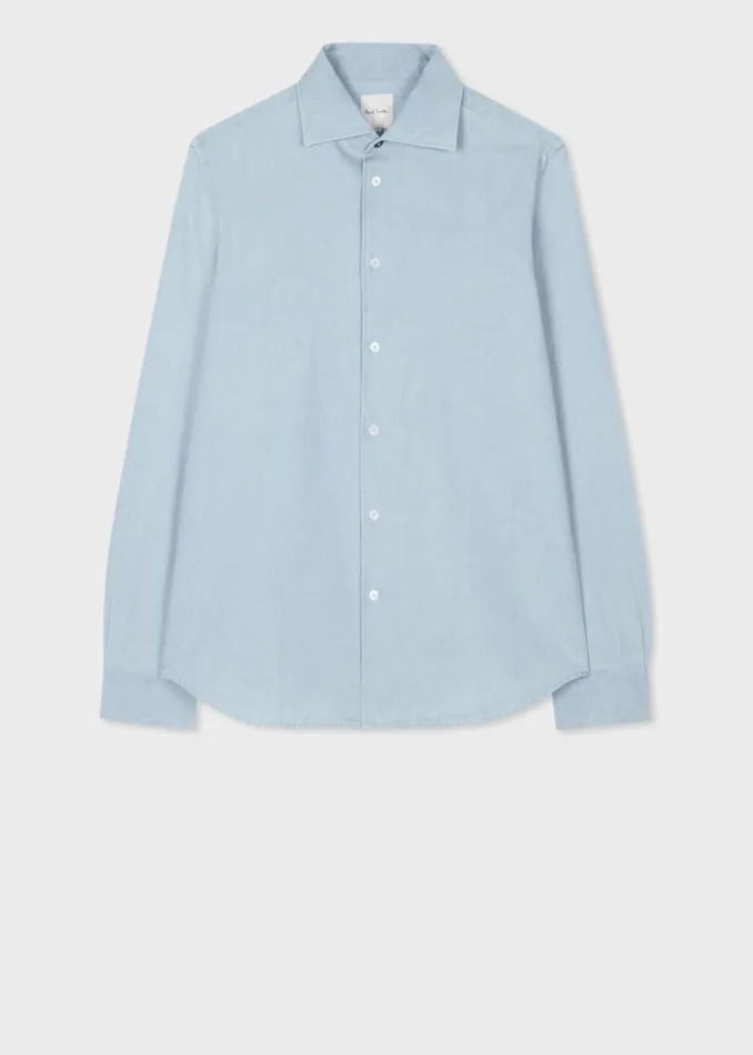 Mens Paul Smith Shirts SlimFit Light Blue Washed Cotton Denim Shirt Mens Paul Smith Shirts SlimFit Light Blue Washed Cotton Denim Shirt