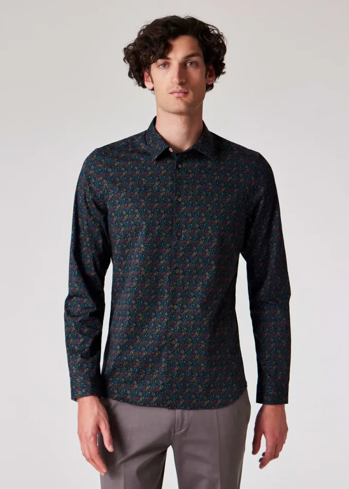 Mens Paul Smith Shirts SlimFit Navy 039Small Floral039 Print Shirt