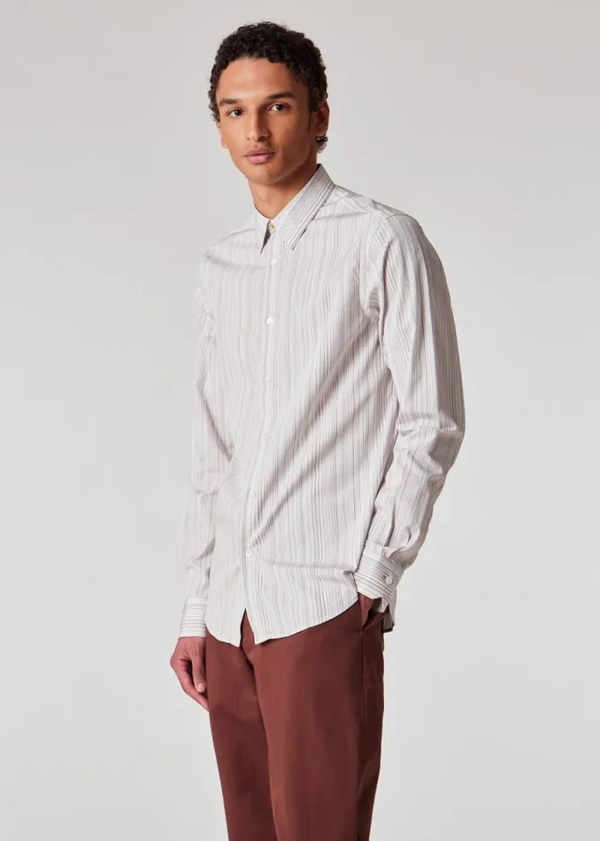 Mens Paul Smith Shirts SlimFit White 039Signature Stripe039 Cotton Shirt