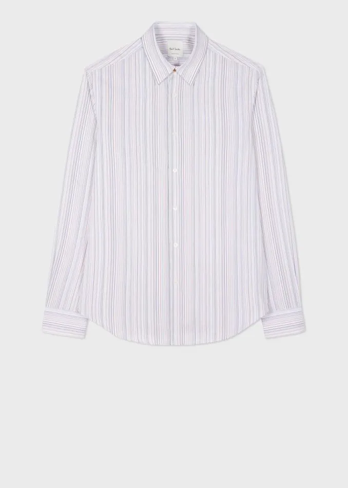 Mens Paul Smith Shirts SlimFit White 039Signature Stripe039 Cotton Shirt Mens Paul Smith Shirts SlimFit White 039Signature Stripe039 Cotton Shirt