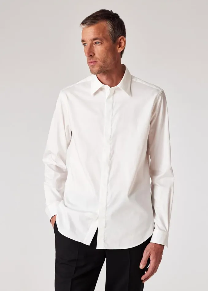 Mens Paul Smith Shirts SlimFit White Cotton Twill Easy Care Shirt