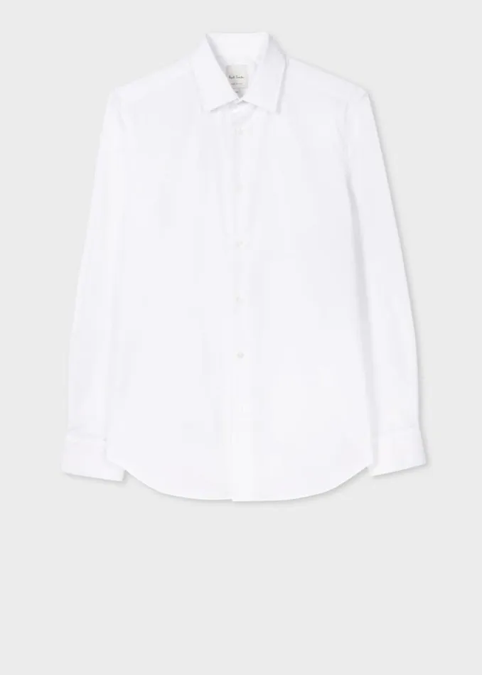 Mens Paul Smith Shirts SlimFit White Poplin Cotton Shirt With 039Artist Stripe039 Cuff Lining Mens Paul Smith Shirts SlimFit White Poplin Cotton Shirt With 039Artist Stripe039 Cuff Lining