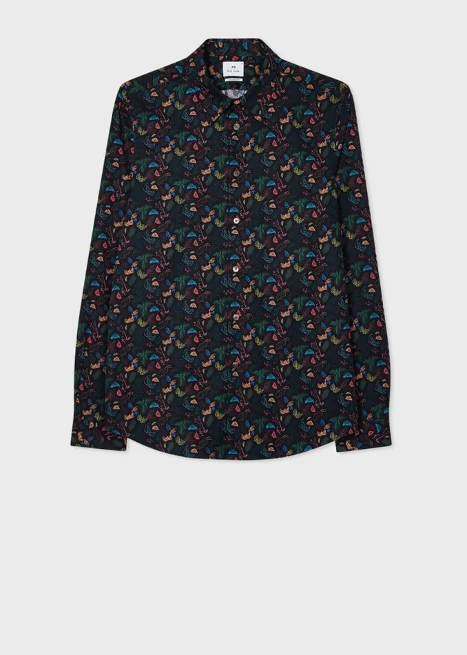 Mens Paul Smith Shirts TailoredFit Black 039Leaf039 Print Cotton Shirt Mens Paul Smith Shirts TailoredFit Black 039Leaf039 Print Cotton Shirt