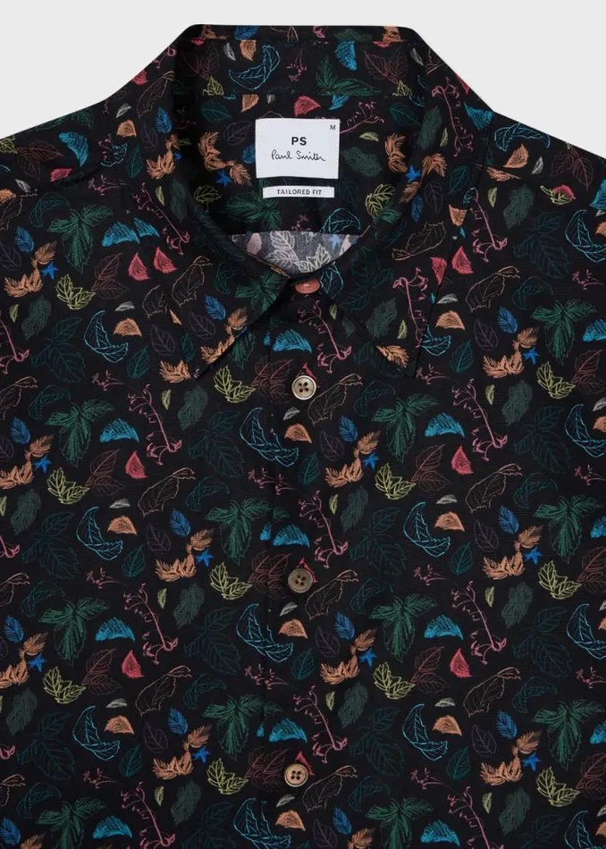 Mens Paul Smith Shirts TailoredFit Black 039Leaf039 Print Cotton Shirt Mens Paul Smith Shirts TailoredFit Black 039Leaf039 Print Cotton Shirt