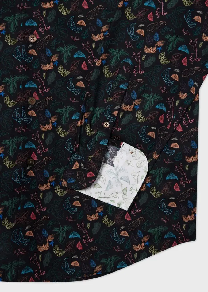 Mens Paul Smith Shirts TailoredFit Black 039Leaf039 Print Cotton Shirt Mens Paul Smith Shirts TailoredFit Black 039Leaf039 Print Cotton Shirt