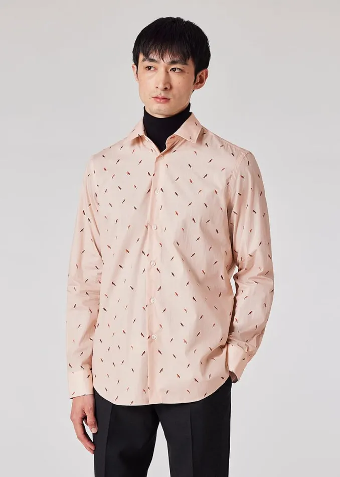 Mens Paul Smith Shirts TailoredFit Light Pink 039Bird039 Print Shirt