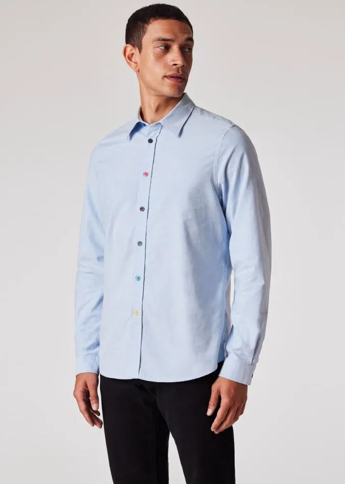 Mens Paul Smith Shirts TailoredFit Sky Blue OrganicCotton Multicolour Button Oxford Shirt