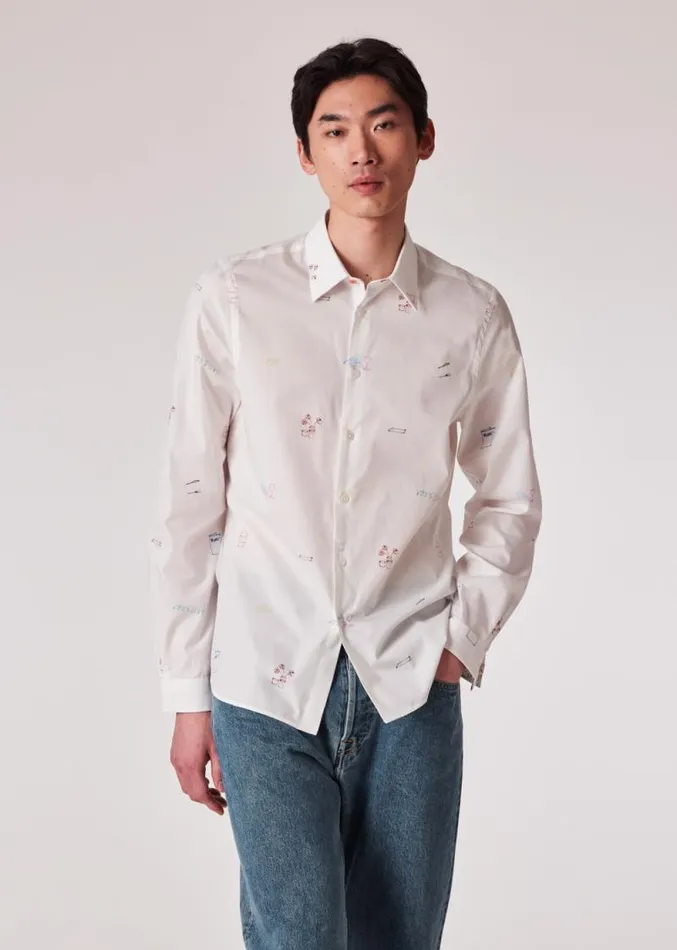 Mens Paul Smith Shirts TailoredFit White 039Aperitif039 Print Shirt