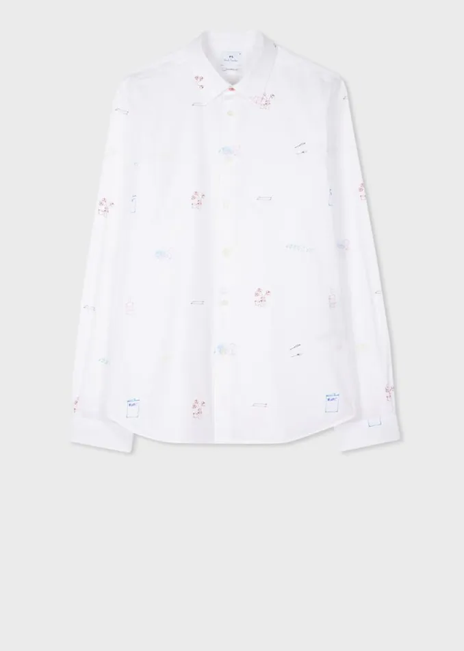Mens Paul Smith Shirts TailoredFit White 039Aperitif039 Print Shirt