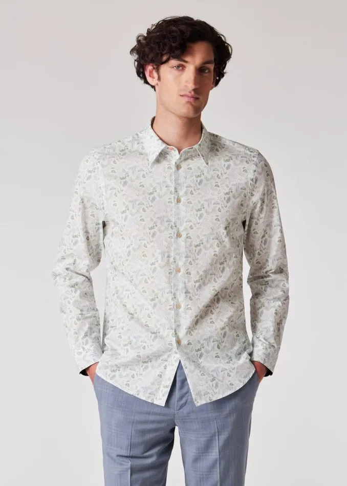 Mens Paul Smith Shirts TailoredFit White 039Leaf039 Print Cotton Shirt