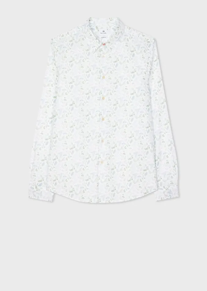 Mens Paul Smith Shirts TailoredFit White 039Leaf039 Print Cotton Shirt Mens Paul Smith Shirts TailoredFit White 039Leaf039 Print Cotton Shirt