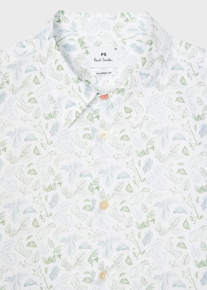 Mens Paul Smith Shirts TailoredFit White 039Leaf039 Print Cotton Shirt Mens Paul Smith Shirts TailoredFit White 039Leaf039 Print Cotton Shirt