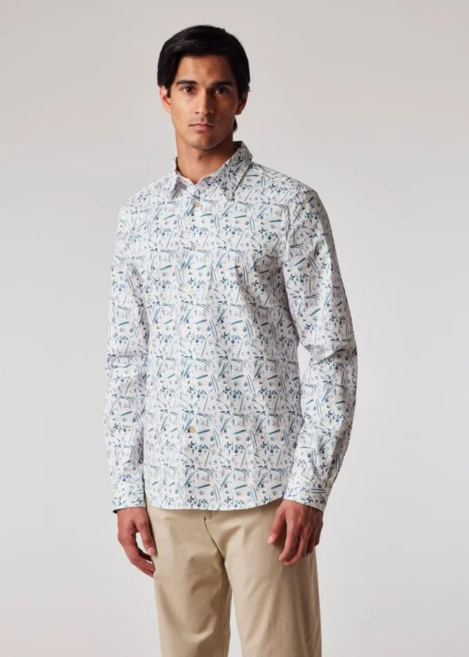 Mens Paul Smith Shirts TailoredFit White 039Runner Bean039 Print Shirt