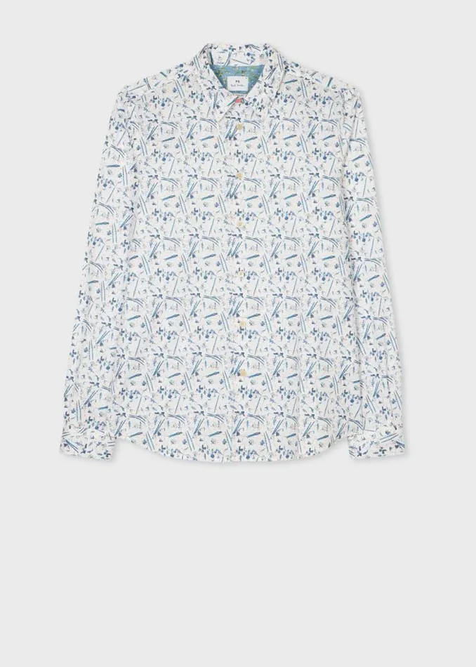 Mens Paul Smith Shirts TailoredFit White 039Runner Bean039 Print Shirt Mens Paul Smith Shirts TailoredFit White 039Runner Bean039 Print Shirt