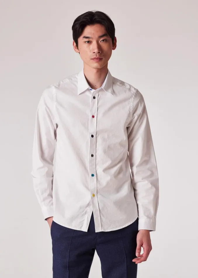 Mens Paul Smith Shirts TailoredFit White OrganicCotton Multicolour Button Oxford Shirt Mens Paul Smith Shirts TailoredFit White OrganicCotton Multicolour Button Oxford Shirt