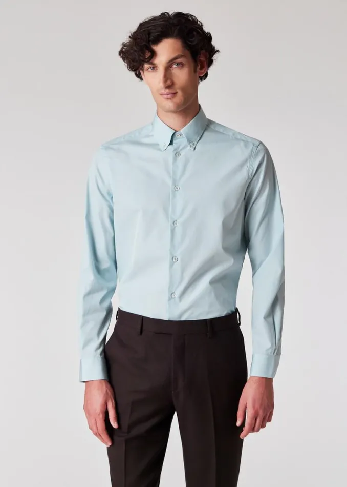 Mens Paul Smith Shirts Washed Blue Cotton Poplin ButtonDown Shirt