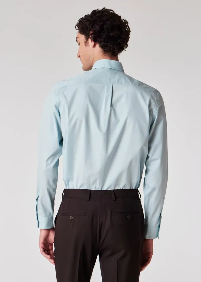 Mens Paul Smith Shirts Washed Blue Cotton Poplin ButtonDown Shirt