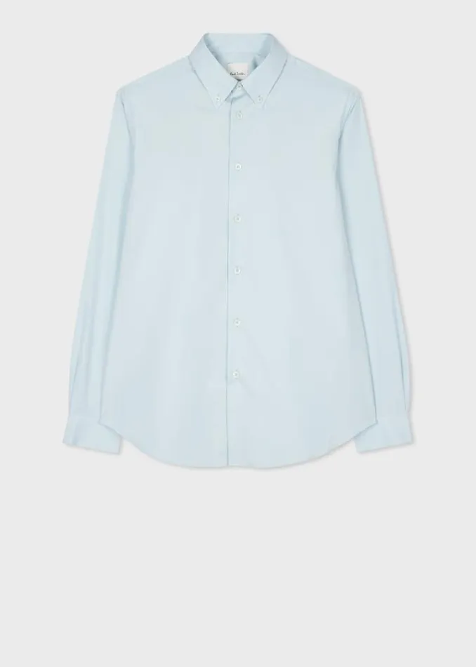 Mens Paul Smith Shirts Washed Blue Cotton Poplin ButtonDown Shirt
