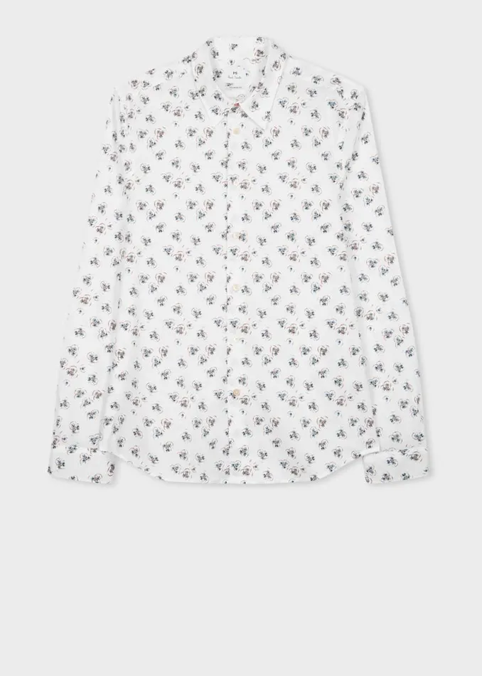 Mens Paul Smith Shirts White 039Drinks Print039 TailoredFit Shirt