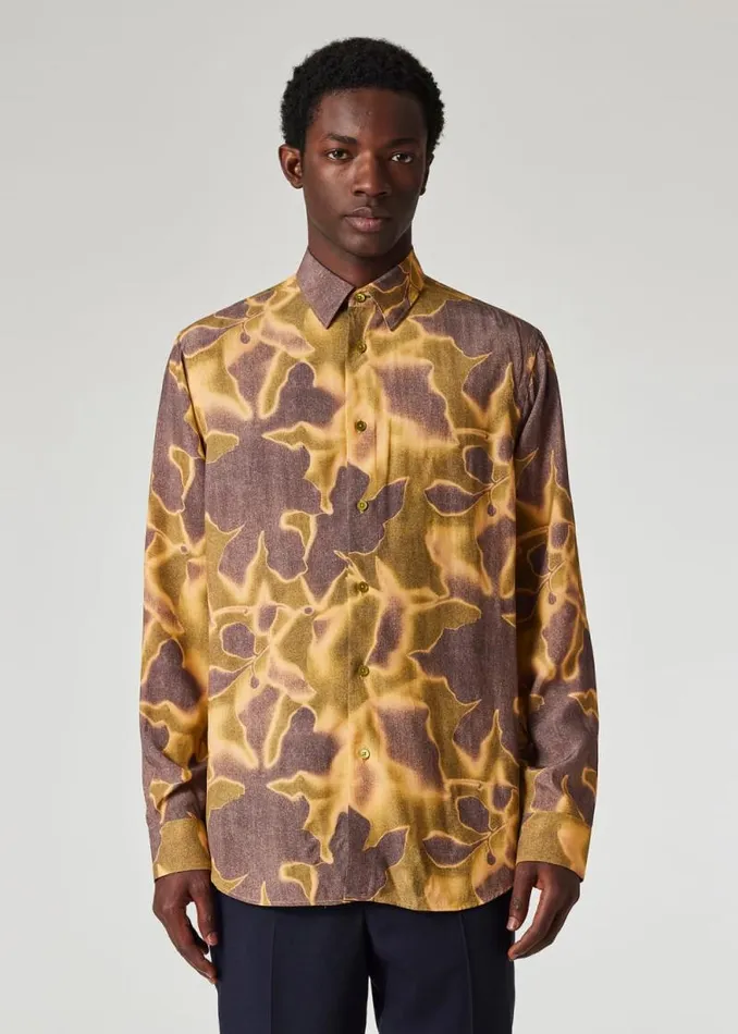 Mens Paul Smith Shirts Yellow 039Photogram Leaves039 Viscose Shirt
