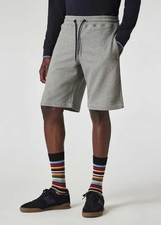 Mens Paul Smith Shorts Grey Marl Cotton Zebra Logo Shorts