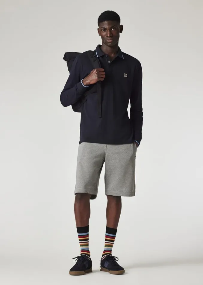 Mens Paul Smith Shorts Grey Marl Cotton Zebra Logo Shorts
