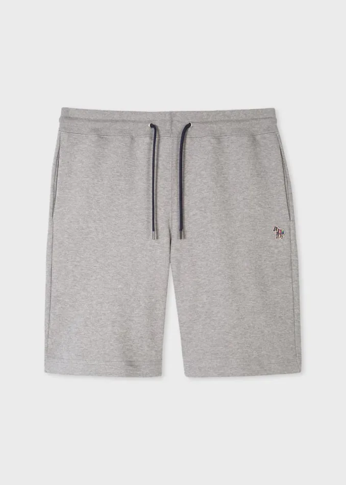 Mens Paul Smith Shorts Grey Marl Cotton Zebra Logo Shorts