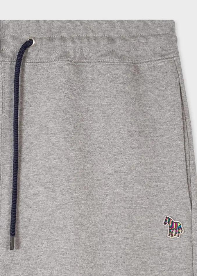 Mens Paul Smith Shorts Grey Marl Cotton Zebra Logo Shorts