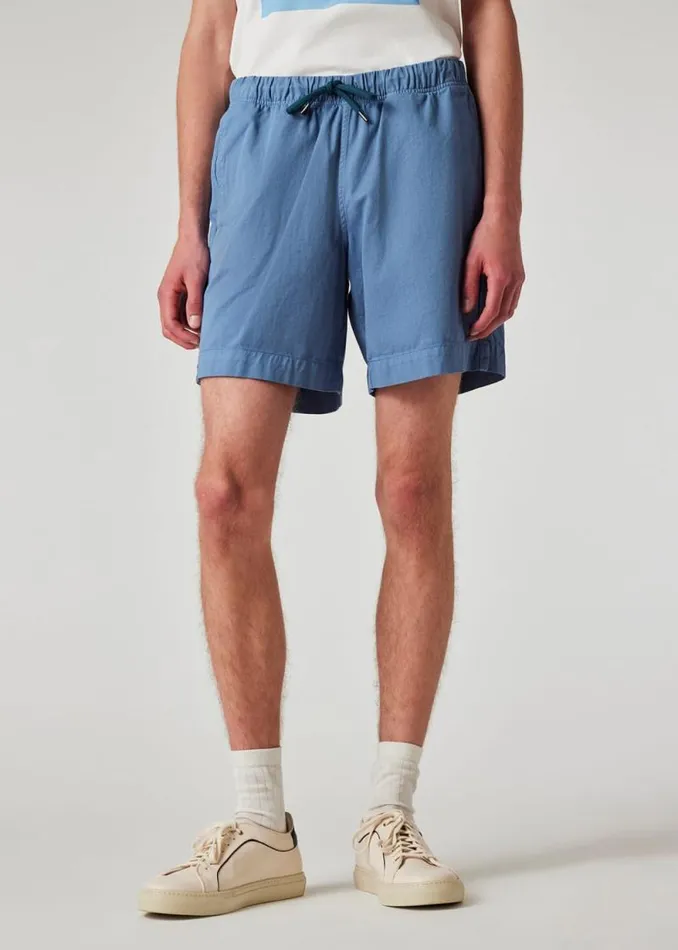 Mens Paul Smith Shorts Light Blue 039Broad Stripe Zebra039 Drawstring Shorts