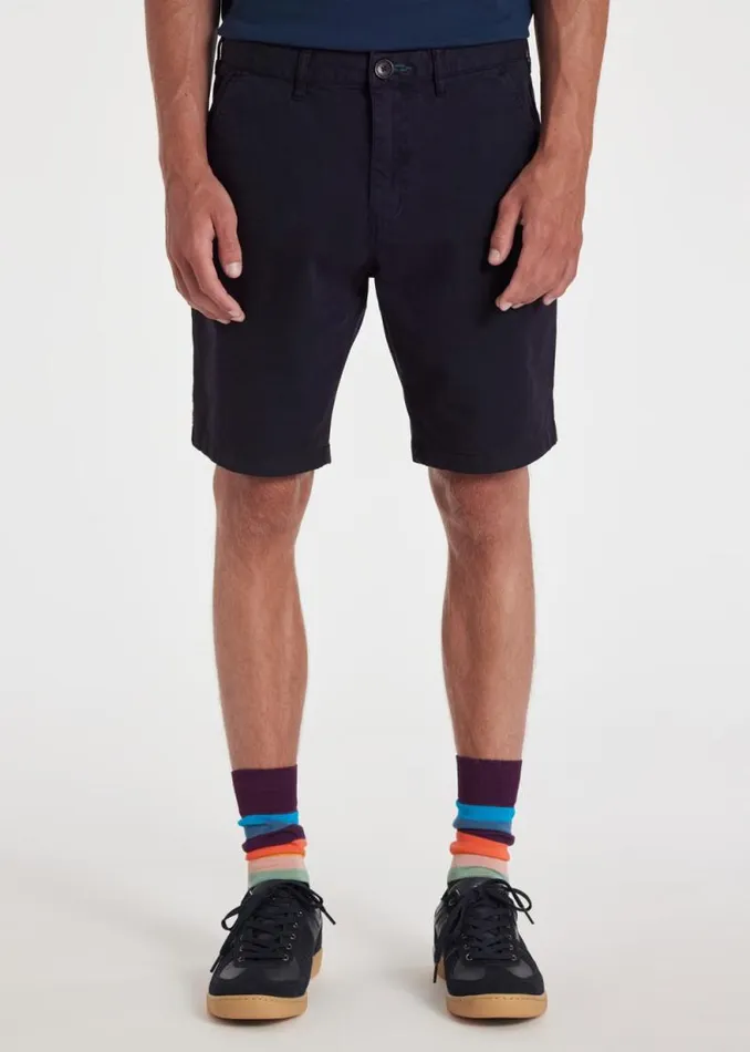 Mens Paul Smith Shorts Navy CottonBlend Zebra Logo Shorts